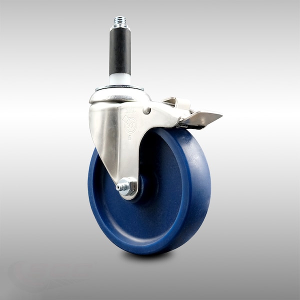 5 Inch 316SS Solid Poly Swivel 7/8 Inch Expanding Stem Caster Lock Brake SCC
